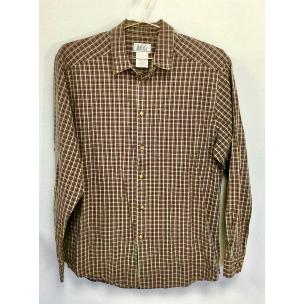 Vintage Men's REI Button Down Shirt Size‎ M Tall Brown Plaid